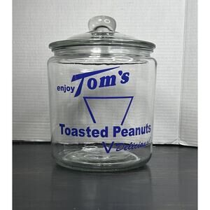 Vintage Tom's Toasted Peanuts Glass Advertising General Store Counter Jar